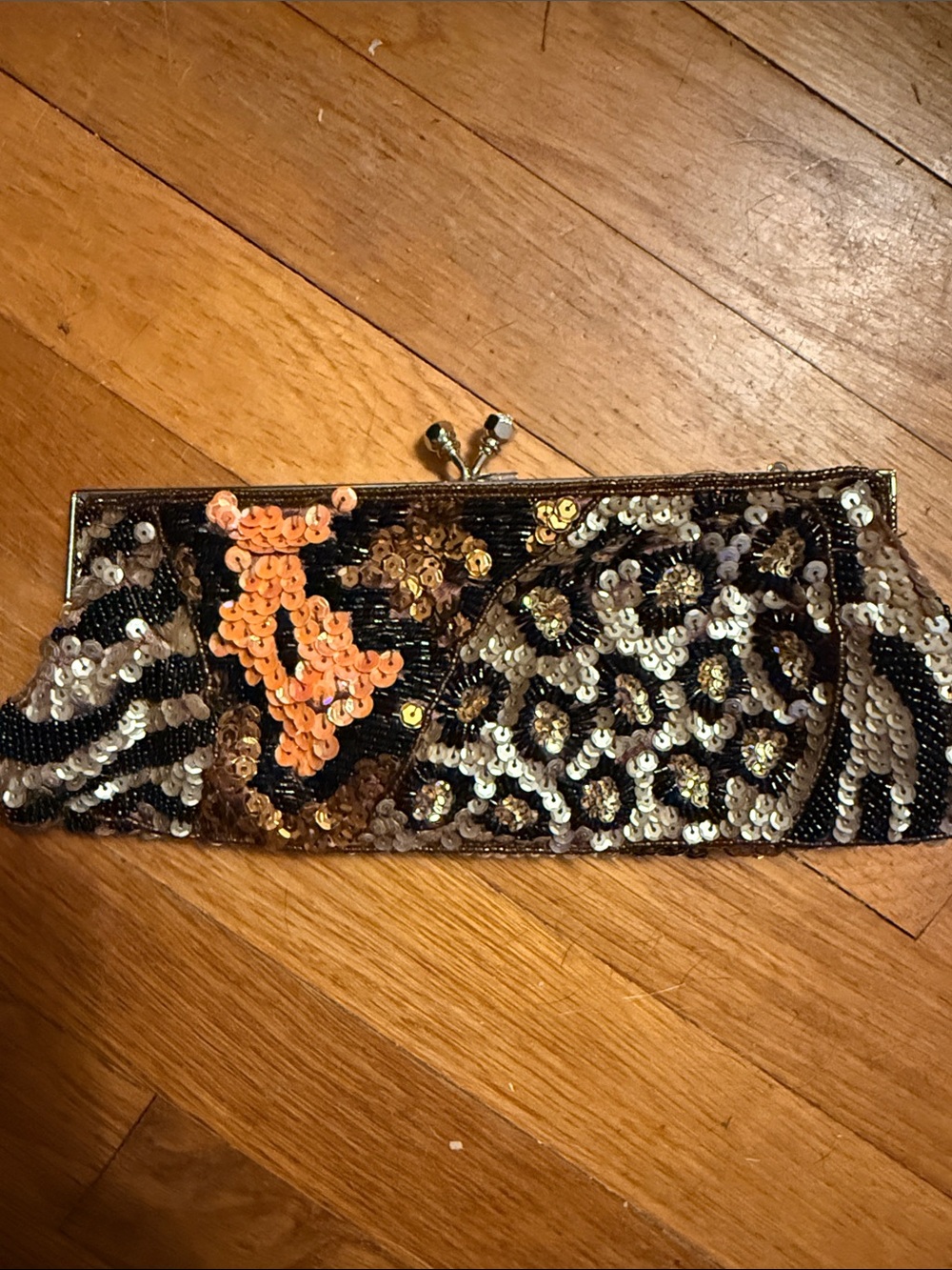 Sequin Leopard Print Evening Clutch in Gold and Black
